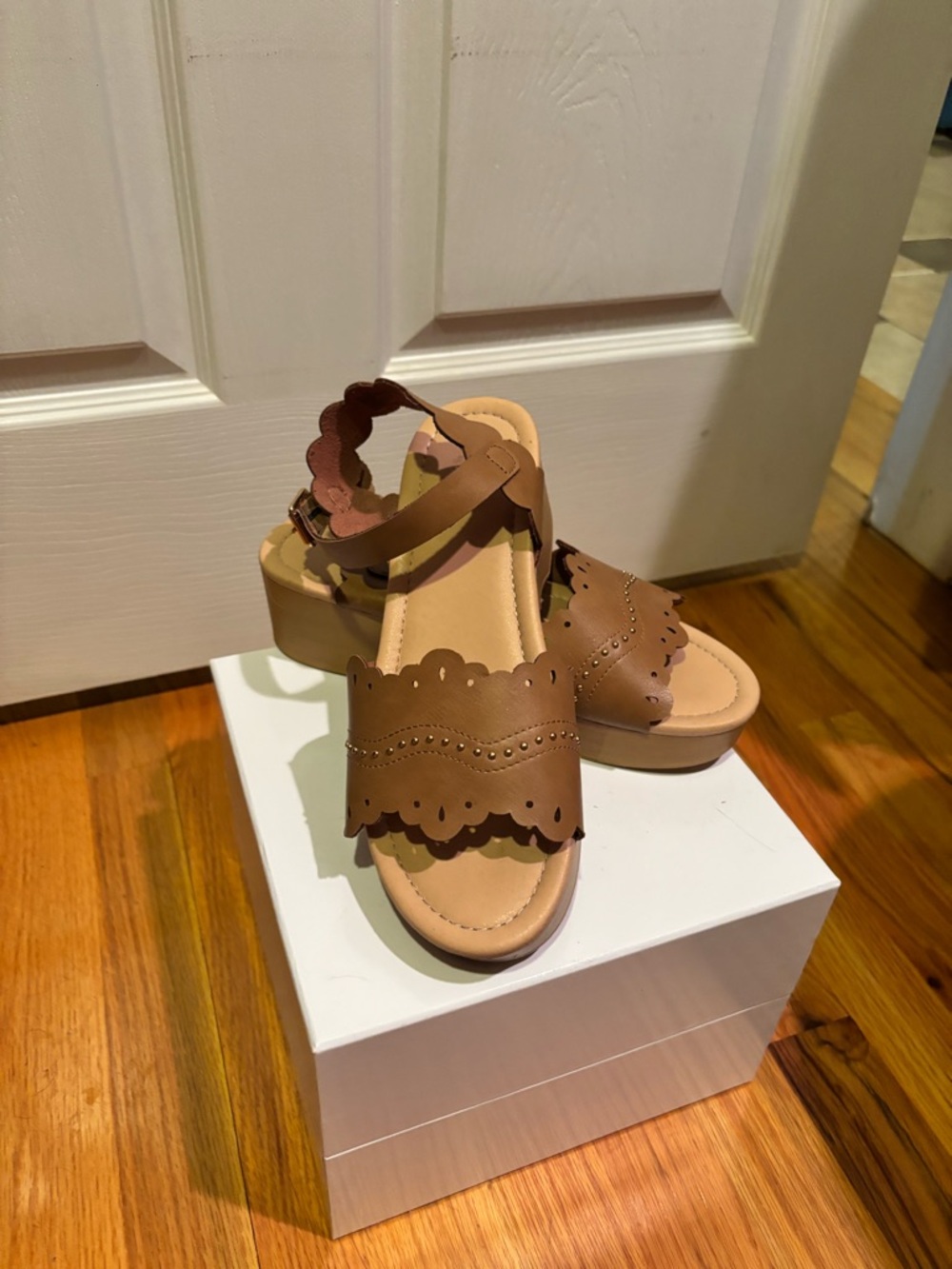 Cato Tan Scalloped Strap Kids Sandals (fit adult 8)